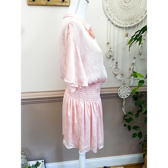 Vince Pink Smocked Waist Shirt Dress Size XS NWT - Picture 2 of 6